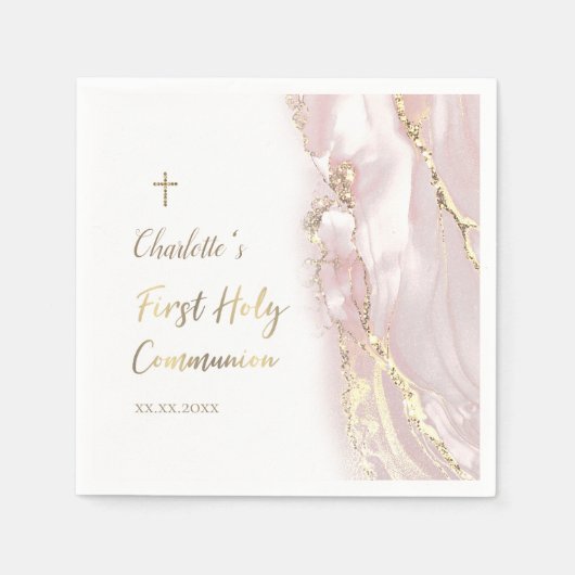 Rosa flüssige Marmor Erste Kommune Serviette (Vorderseite)