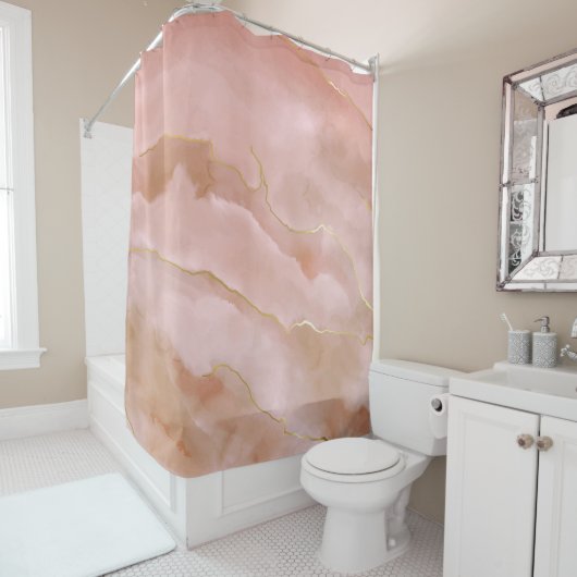 Rosa flüssige Marmorgoldfarbe Duschvorhang (Beispiel)