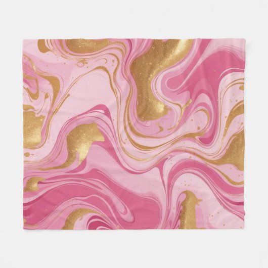 Rosa Flüssigkeit mit goldenen Streifen Fleecedecke (Vorderseite (Horizontal))