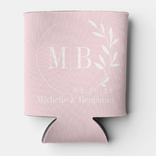 Rosa Flüsterblatt Hochzeitsmonogramm Dosenkühler (Vorderseite)