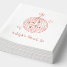 Rosa Foil Custom Disco Ball Retro Sweet 16 Napkins