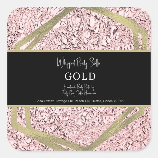 Rosa Foil Gold Bath Branding Quadratischer Aufkleber (Vorderseite)