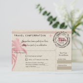 Rosa Foil UAWG Boarding Pass auf Dominikanische Re RSVP Karte (Stehend Vorderseite)