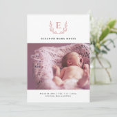 Rosa Foliage Wreath Foto Geburtserklärung Einladung (Stehend Vorderseite)