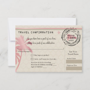 Rosa Folien-RSVP-Boardingpass für die Dominikanisc RSVP Karte