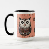 Rosa Folk Art Owl Individuelle Name Tasse (Links)