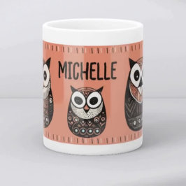 Rosa Folk Art Owl Individuelle Name Tasse