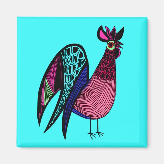 Rosa Folk Art Rooster Magnet (Vorne)