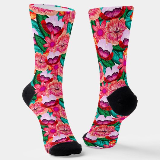 Rosa Folkart Summer Bloom Blume Socken (Gewinkelt)