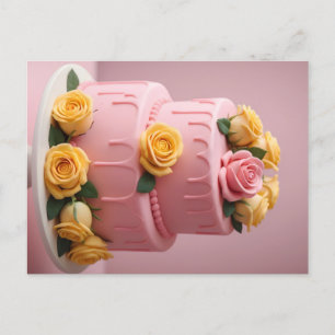 Rosa Fondant-Torte mit Rosen Postkarte