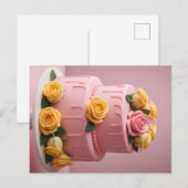 Rosa Fondantkuchen mit Rose Postkarte (Vorne/Hinten)
