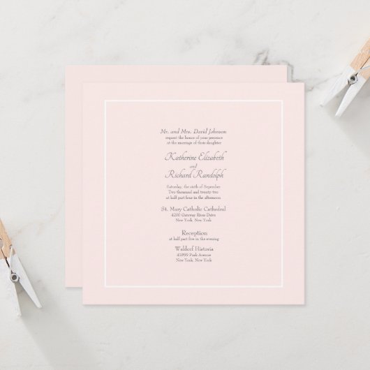 Rosa formelle Hochzeit Eltern quadratisch  Einladung (Vorderseite/Rückseite Beispiel)