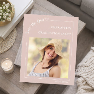 Rosa Foto Abschlussfeier Save the Date Karte