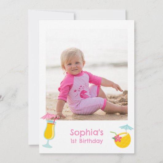 Rosa Foto Ananas Aloha Geburtstag Einladung (Rückseite)