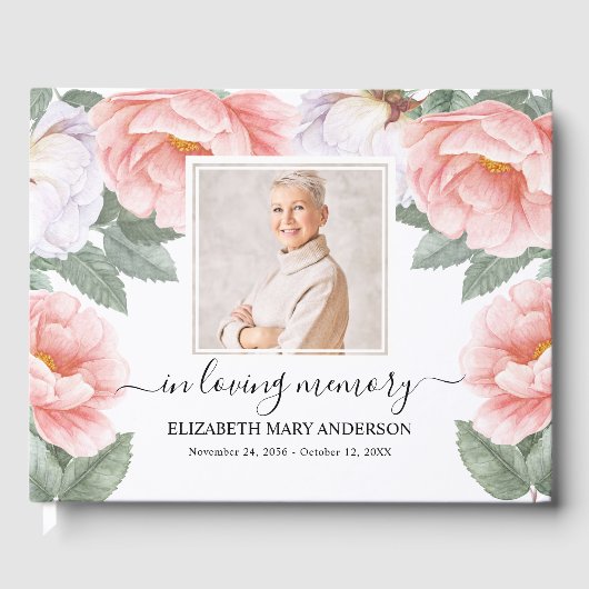 Rosa Foto Beileid Beerdigung Wasserfarbe Gästebuch (Vorderseite)