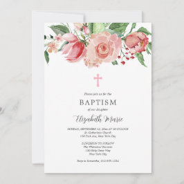 Rosa Foto Bibel Verse Taufe für Mädchen Einladung