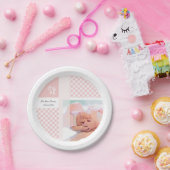 Rosa Foto Birth Ankündigung Gingham Footprints Pappteller (Party)