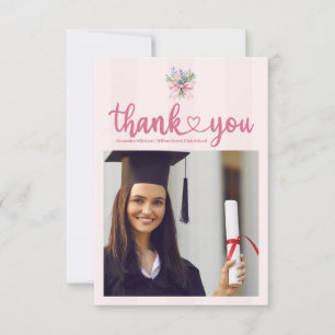 Rosa Foto Blush Bloral Graduation Party Dankeskarte