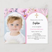 Rosa Foto Bogen florale Mädchen Taufe Einladung (Vorderseite)