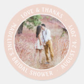 Rosa Foto Brautparty Liebe & Danke Runder Aufkleber (Vorderseite)
