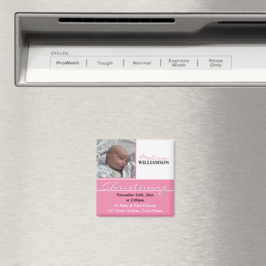 Rosa Foto Christening oder Taufe Einladung Magnet (In Situ (Geschirrspüler))