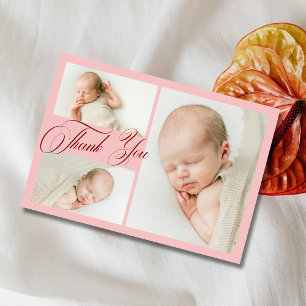 Rosa Foto-Collage-Baby-Shower-Dankeschön Dankeskarte