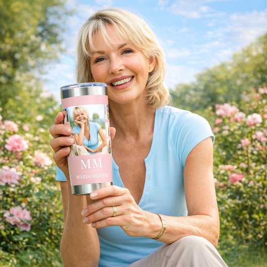 Rosa Foto Collage Monogramm Name Thermobecher