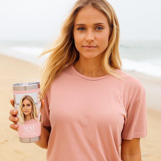 Rosa Foto Collage Monogramm Name Thermobecher