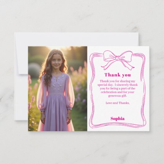 Rosa Foto Dankeskarte (Vorderseite)