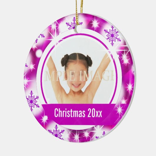 Rosa Foto der Schneeflocke 2 personifizieren Keramik Ornament (Links)