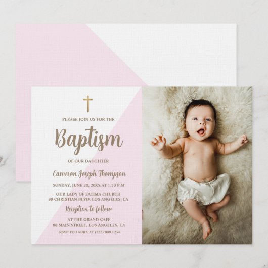 Rosa Foto Einladung (Vorne/Hinten)