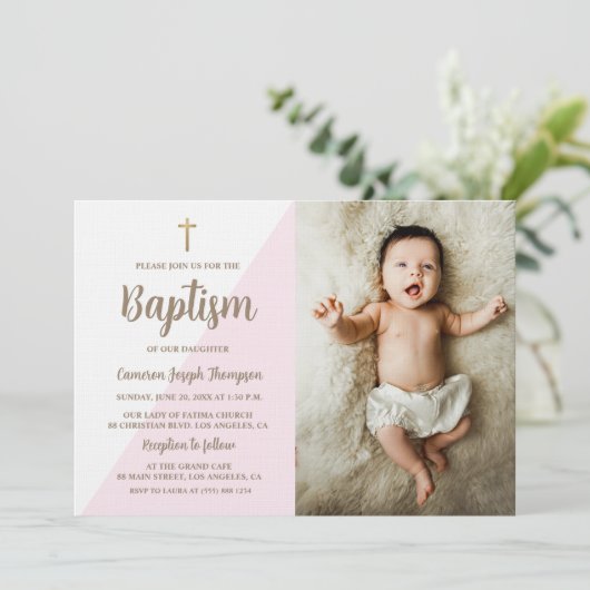 Rosa Foto Einladung (Stehend Vorderseite)