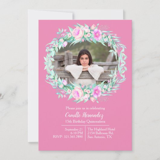 Rosa Foto Einladung (Vorderseite)