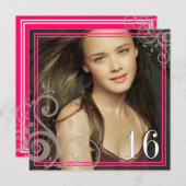 Rosa Foto - Einladung des Bonbon-16 (Vorne/Hinten)