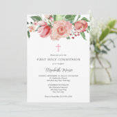 Rosa Foto Erste Kommune für Mädchen Einladung (Stehend Vorderseite)