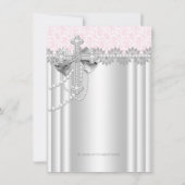 Rosa Foto Erste Kommune Lace Cross Einladung (Rückseite)