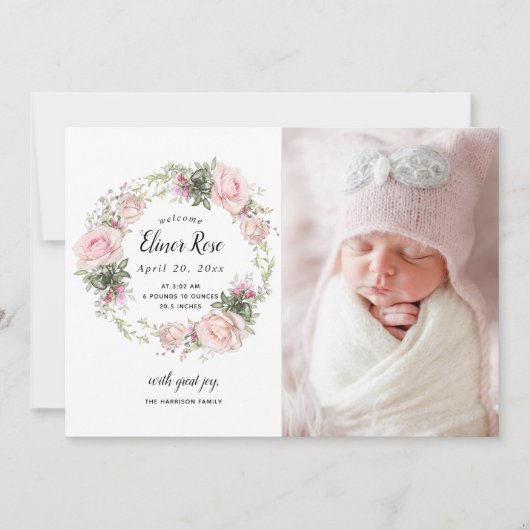 Rosa Foto Geburtserklärung Ankündigung (Vorderseite)