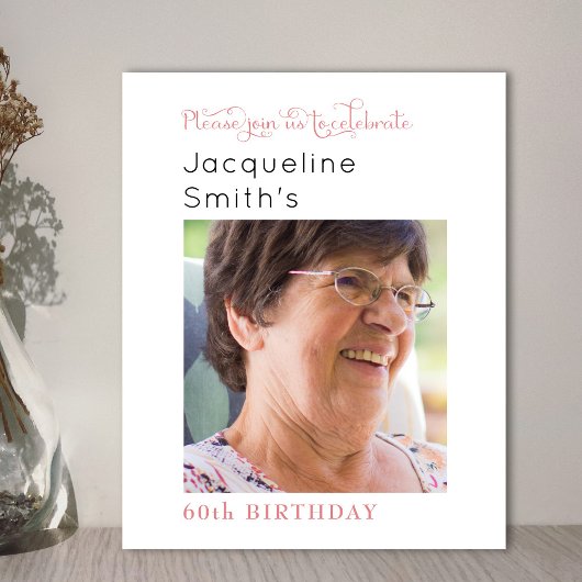 Rosa Foto Geburtstagsfeier Einladung