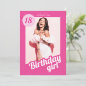 Rosa Foto Geburtstagsfeier Einladung (Stehend Vorderseite)