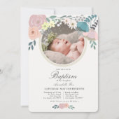 Rosa Foto Girl Taufe Einladung (Vorderseite)