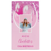 Rosa Foto Glitzer Tropfen Mädchen Kleine Geschenktüte (Rückseite)