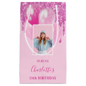 Rosa Foto Glitzer Tropfen Mädchen Kleine Geschenktüte (Vorderseite)