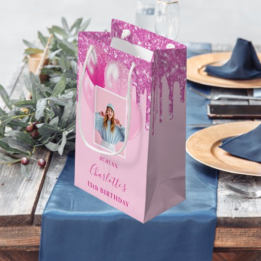 Rosa Foto Glitzer Tropfen Mädchen Kleine Geschenktüte