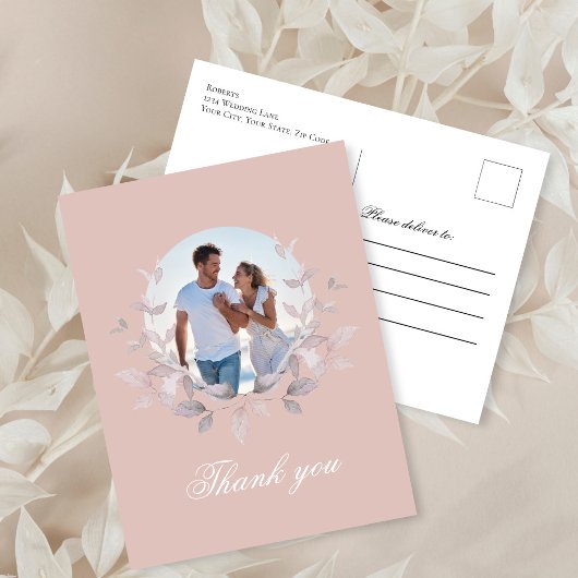 Rosa Foto Hochzeit Danke Skript Kranz Postkarte