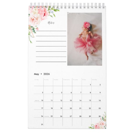 Rosa Foto Kalender mit Anmerkungen (Mai 2026)