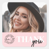 Rosa Foto Logo Danke Quadratischer Aufkleber (Vorderseite)