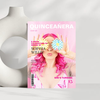 Rosa Foto Magazine Cover Quinceanera Einladung