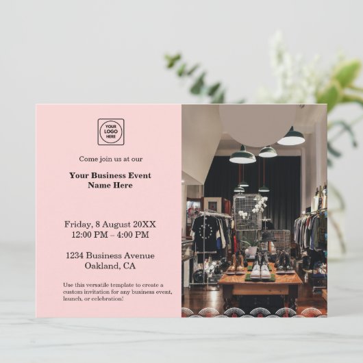 Rosa Foto | Modernes, einfaches Business Event Einladung (Stehend Vorderseite)