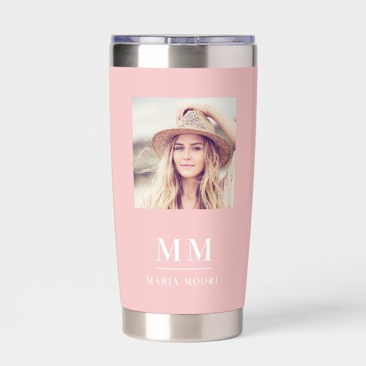 Rosa Foto-Monogramm-Initialen Thermobecher (Rückseite)