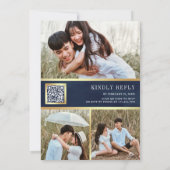 Rosa Foto QR Code Dunkelblaue Hochzeit Einladung (Rückseite)